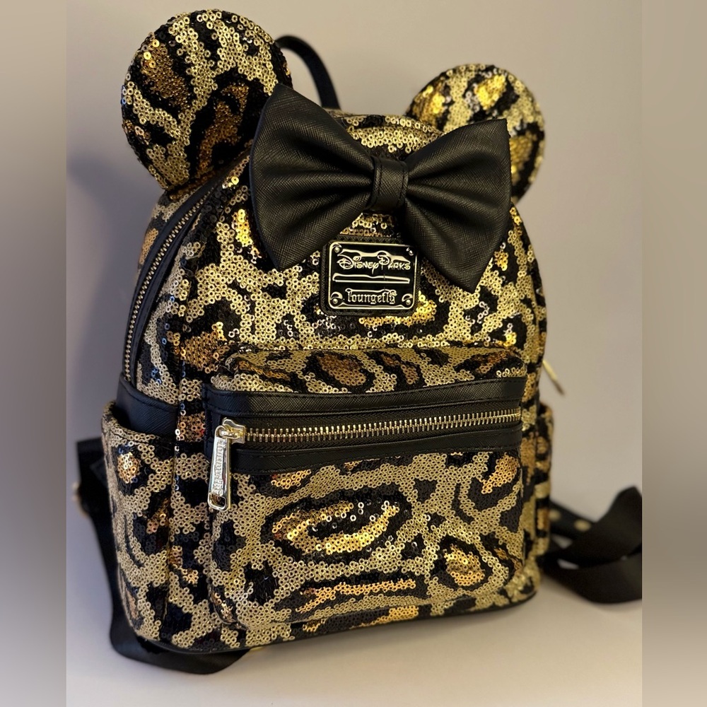 Loungefly x Disney Parks Gold Sequin Leopard Mini Backpack